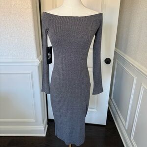 NWT Daily Look Elite Ribbed Gray Long Sleeve Off-Shoulder Women's Dress XS
